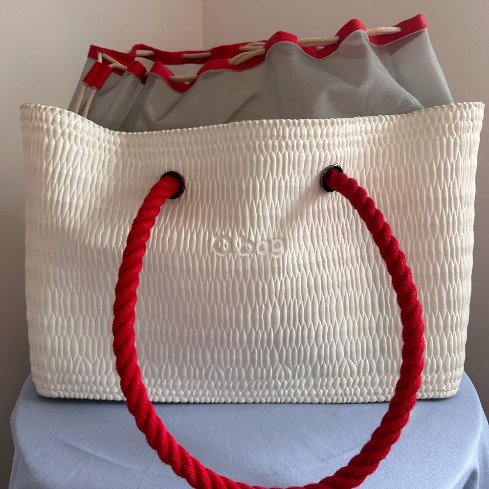 White O Bag with Sheer Drawstring Top